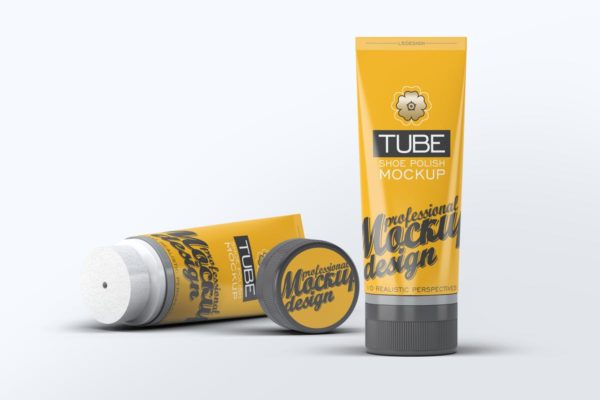 鞋子清洁产品品牌软管&amp;盒子样机模板 Tube Shoe Polish Mock-Up