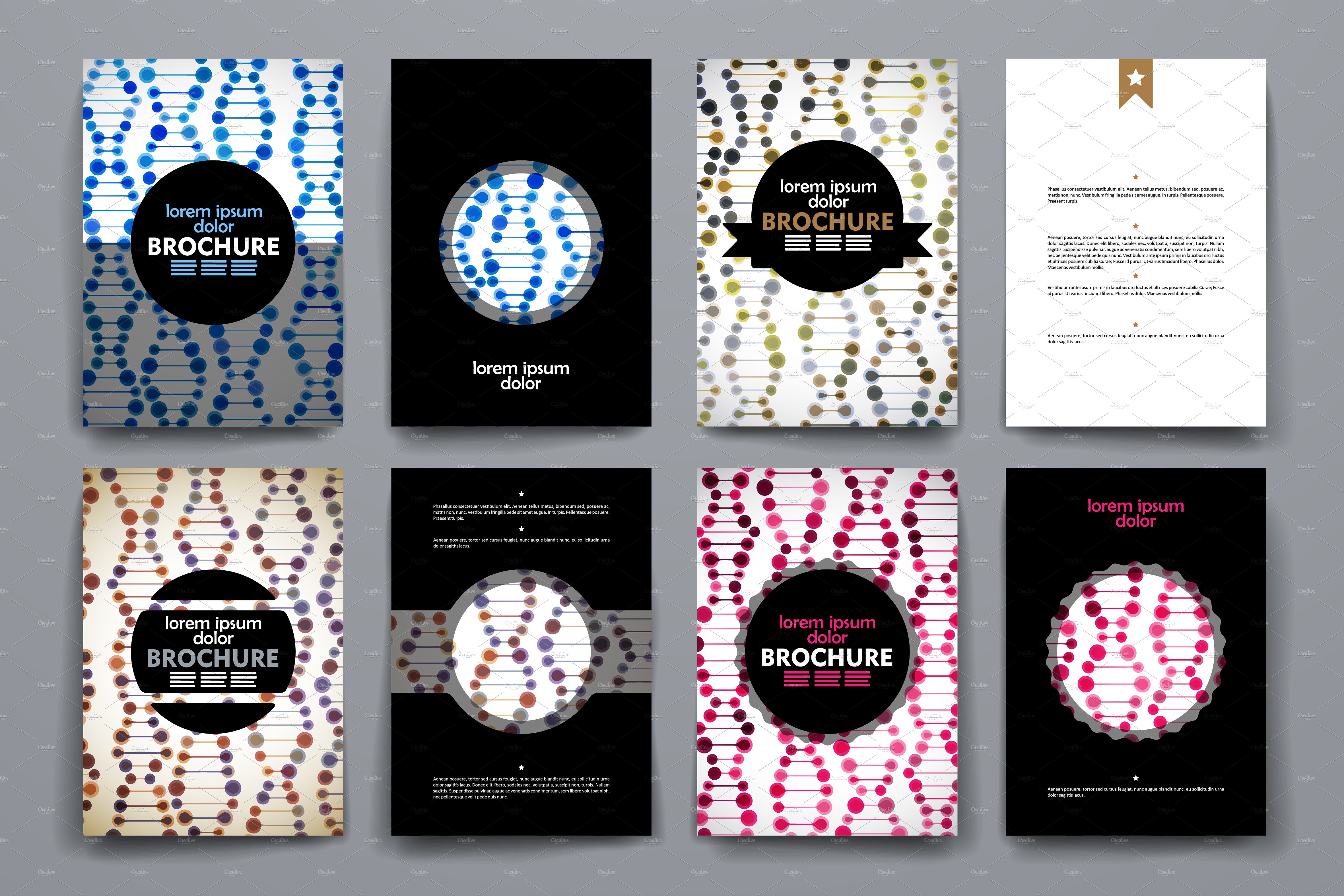 一套DNA分子风格的宣传小册子模板 Set of brochure in molecule style插图