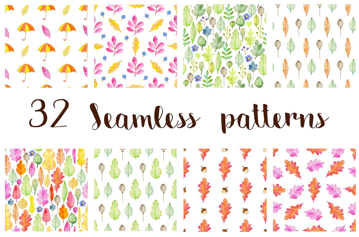 水彩手绘秋天花卉图案PNG素材 Fall Colors Watercolor Design Kit插图(6)