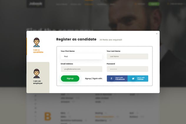 创意招聘网站设计PSD模板 Jobook – A Unique Job Board Website PSD Template插图(2)