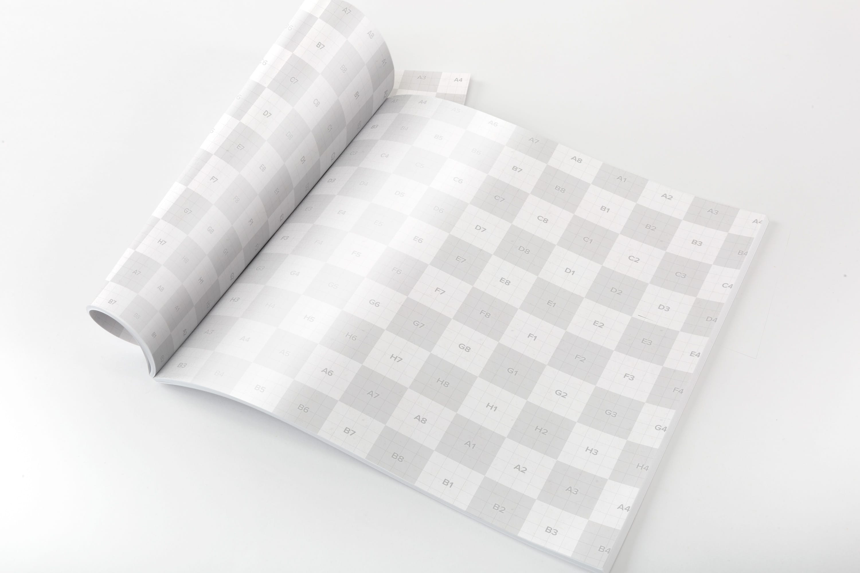 卷页方形杂志内页排版设计样机 Square Magazine Opened Rolled Mockup插图(1)