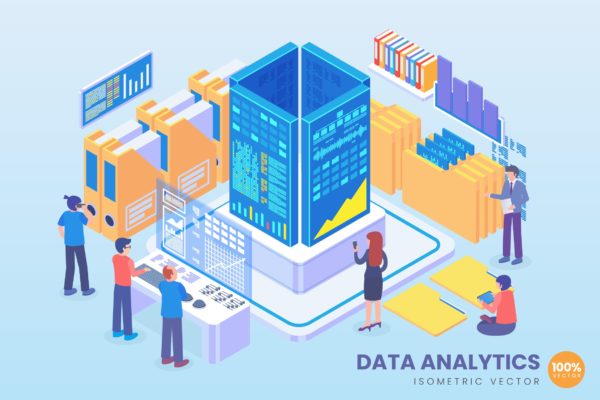 数据分析技术等距矢量科技素材库精选概念插画v1 Isometric Data Analytics Vector Concept