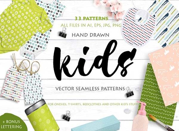 国外流行手绘儿童无缝图案插图