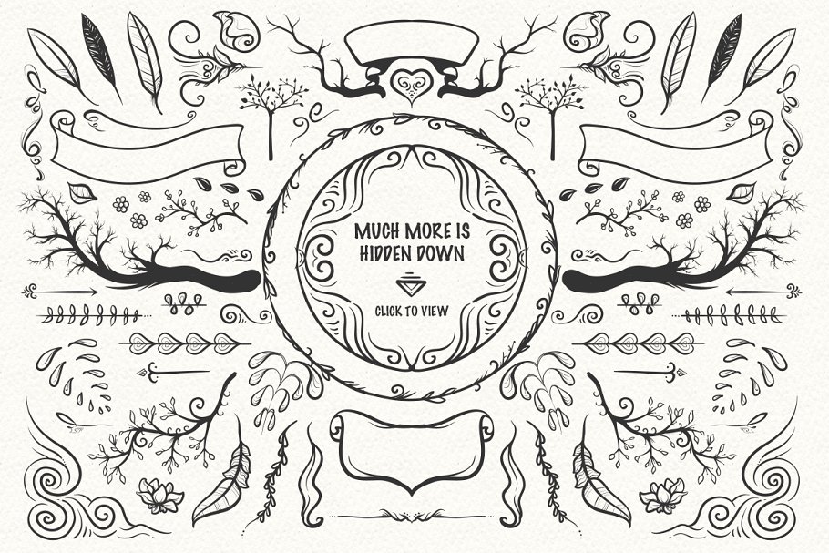 手绘素描叶子元素矢量插画 Hand Sketched Vectors Bundle插图(1)