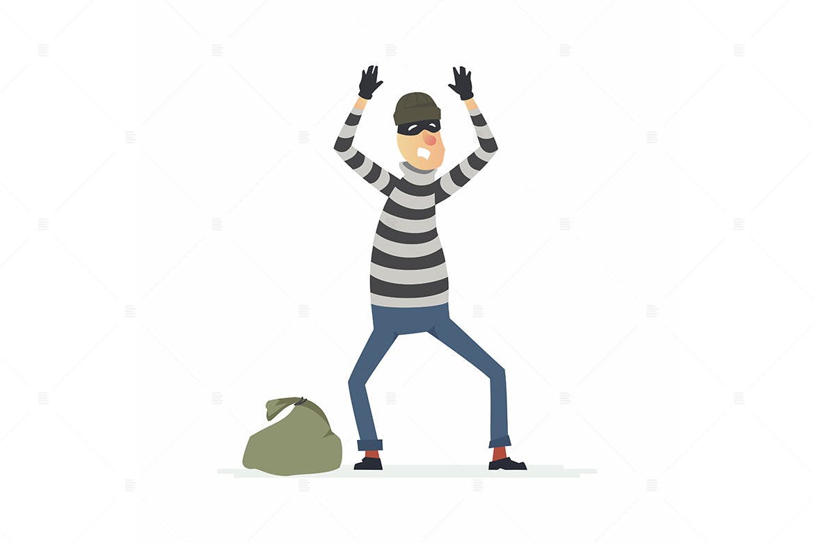 小偷犯罪卡通人物形象矢量插画 Thief surrendering – cartoon people character插图