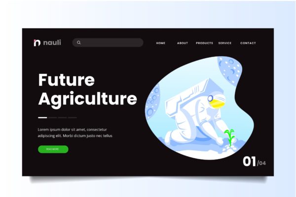 未来太空农业主题网站设计矢量插画素材 Future Space Agriculture Web Header PSD and AI