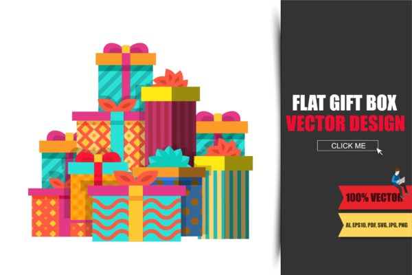 一大摞彩色包装礼盒矢量图形素材 Big Pile of Colorful Wrapped Gift Boxes