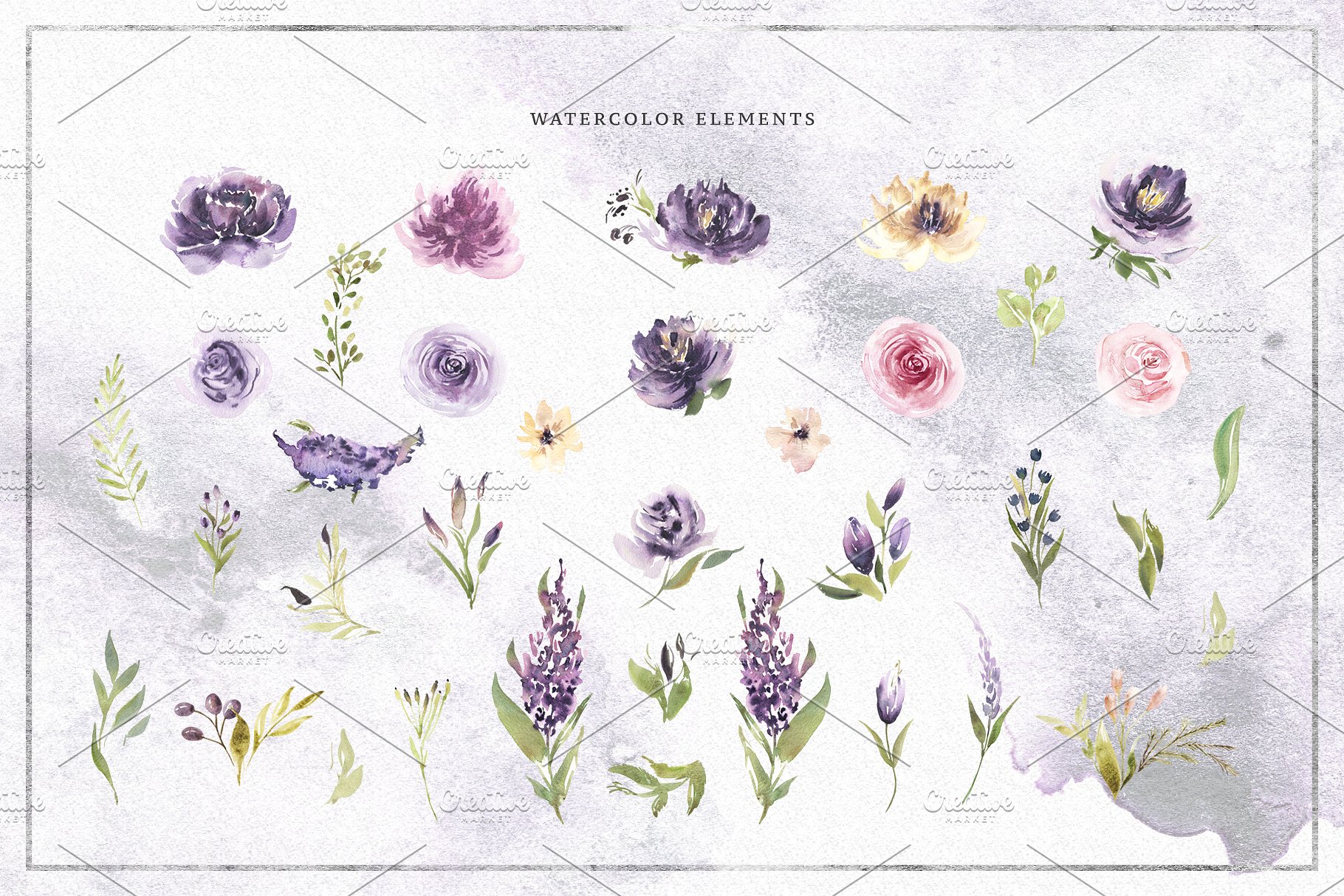 紫罗兰花束与独角兽水彩剪贴画 Violet Bouquets & Unicorns插图(3)