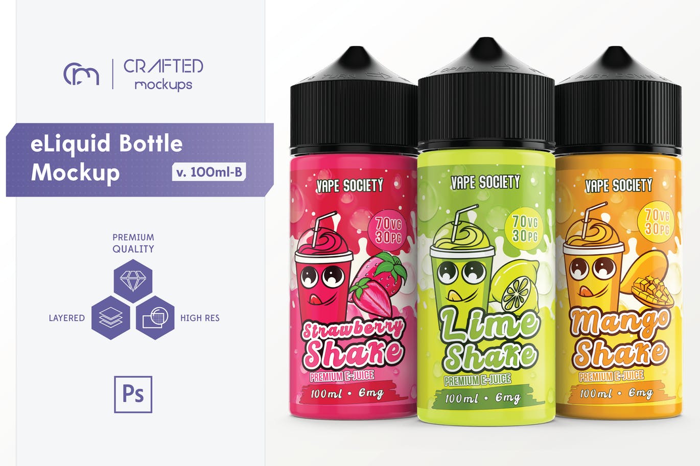 果味型电子烟烟油瓶外观设计模板 eLiquid Bottle Mockup v 100ml-B插图