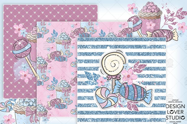 糖果女孩水彩花卉剪贴画合集 Candy Girl digital paper pack插图(1)