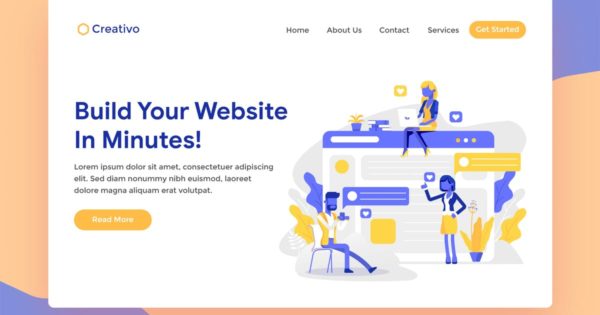 网站着陆页设计网站开发场景插画素材 Website Builder Hosting Landing Page Illustration