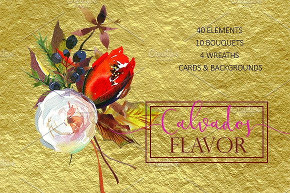 冬季红色水彩花卉剪贴画合集 Red Winter Flowers Clipart Set插图(5)