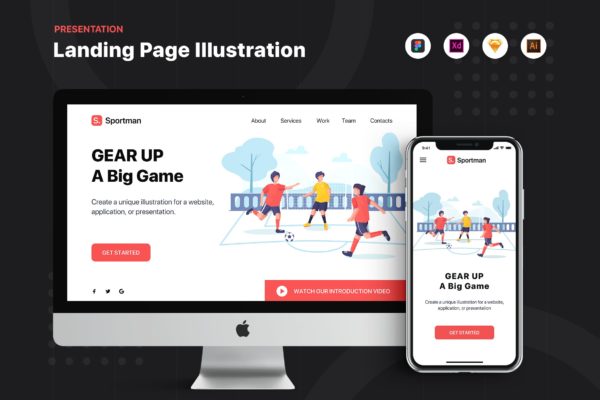 足球运动主题网站Banner&amp;落地页设计素材库精选 Sportman – Banner &amp; Landing Page