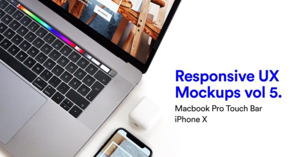 响应式页面设计MacBook Pro和iPhone X样机模板v5 Responsive Mockup Macbook Pro &amp; iPhone X Vol 05