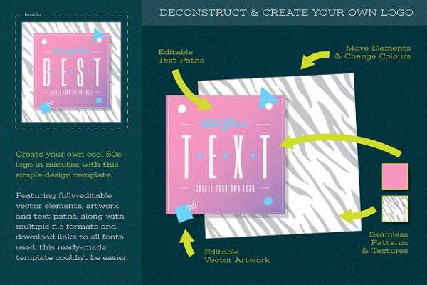 复刻80年代设计风格Logo模板 Editable 80s Inspired Logo Template