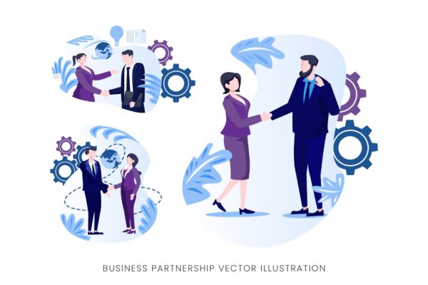 业务伙伴关系人物形象素材库精选手绘插画矢量素材 Business Partnership Vector Character Set