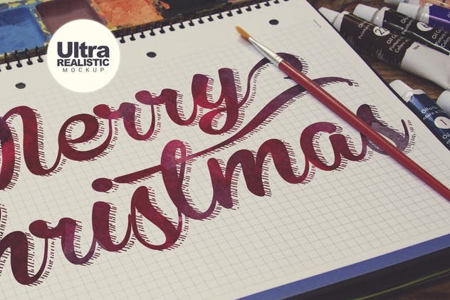 画室创作场景网格笔记本样机模板v5 Grid Notebook Paint Scene插图(3)