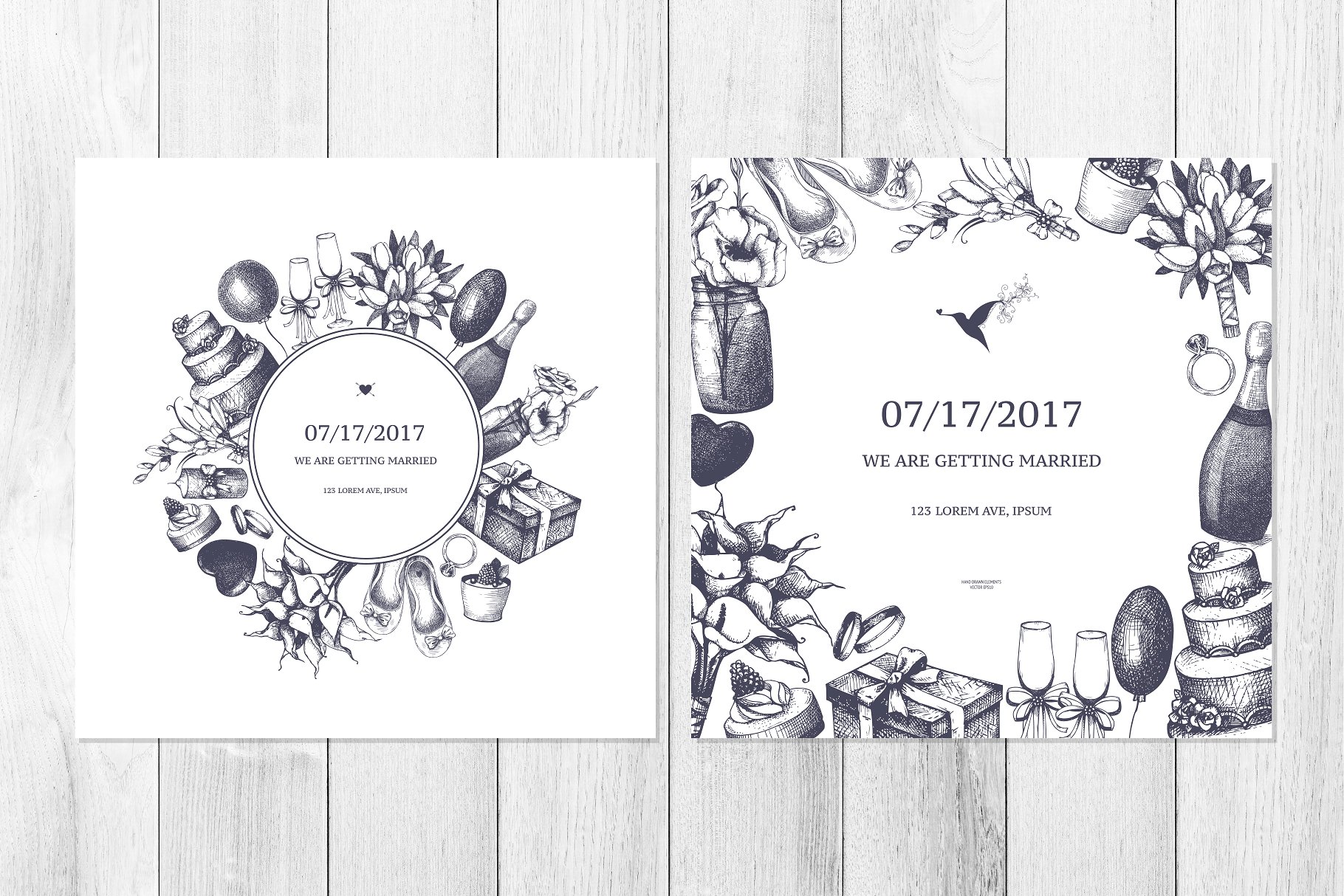 复古婚礼设计矢量元素合集 Vector Wedding Design Elements Set插图(3)
