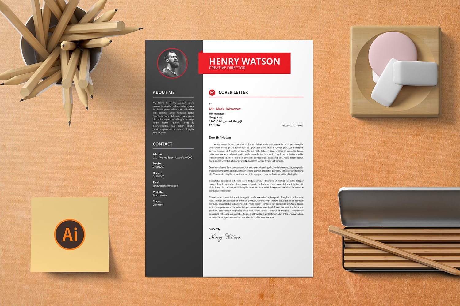 两列式排版风格个人简历&介绍信设计模板 CV Resume插图(1)