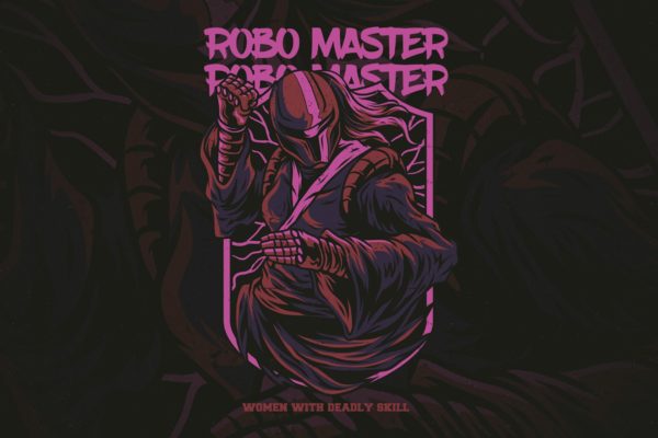 T恤印花图案设计-机器人大师矢量插画素材库精选 Robo Master T-Shirt Design