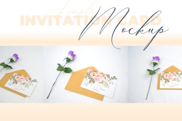 婚礼邀请函设计效果图样机素材库精选模板v1 Realistic Wedding Invitation Card Mockup
