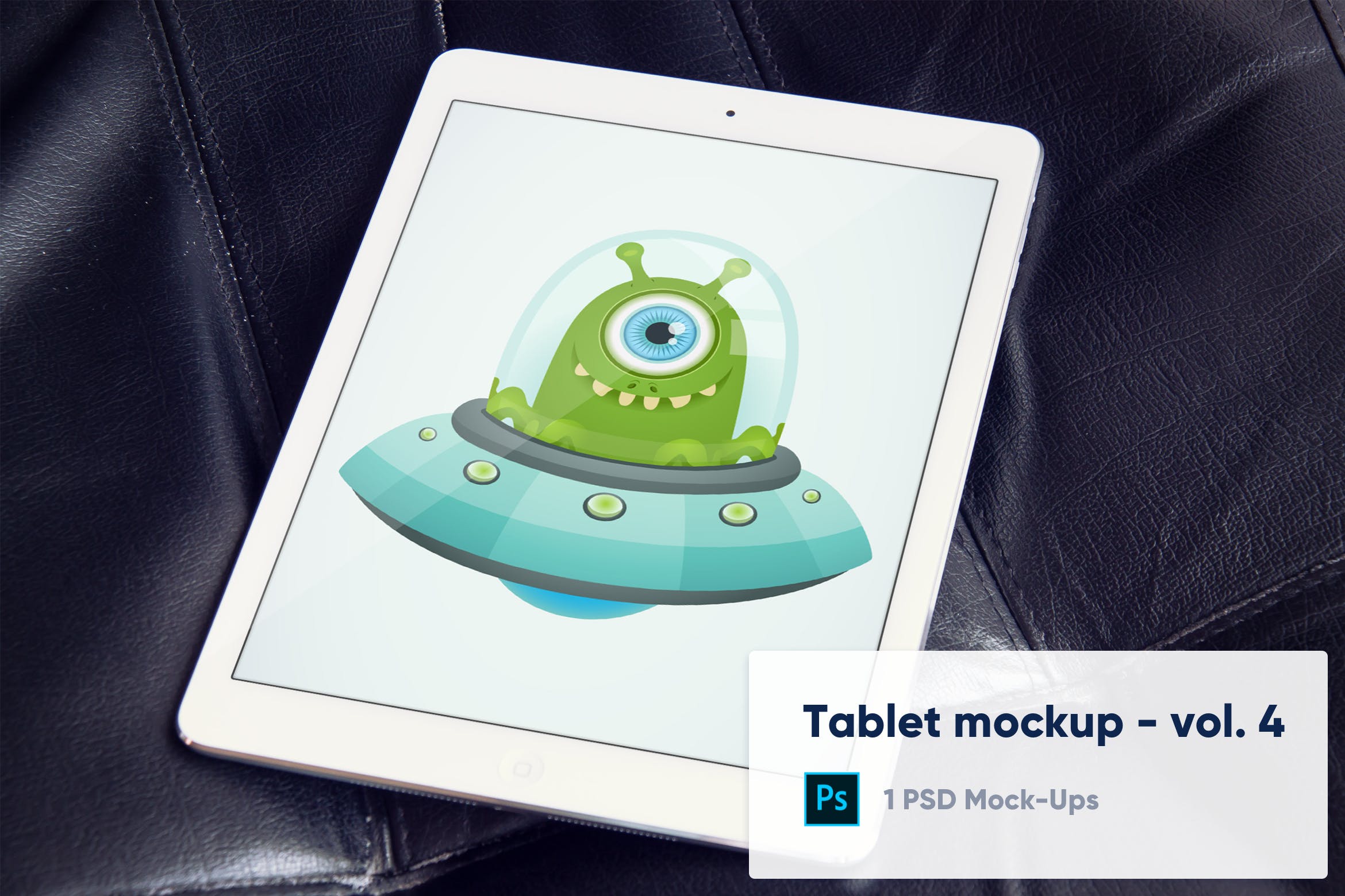 黑色皮革背景iPad平板电脑屏幕演示素材库精选样机v4 Tablet Mockup on Black Leather Background – Vol. 4插图