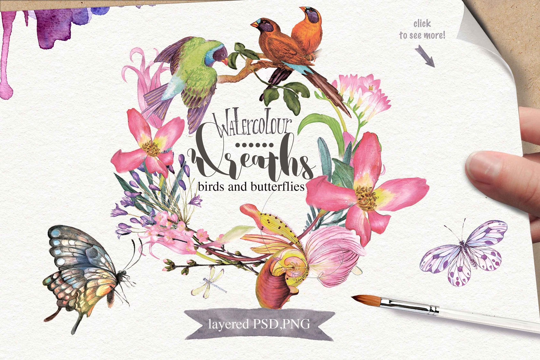 水彩花环插画素材 Watercolor wreaths vol.2插图(1)