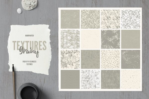 16种手绘墨水纹理图案素材库精选背景 Set of 16 Handpainted Ink Textures