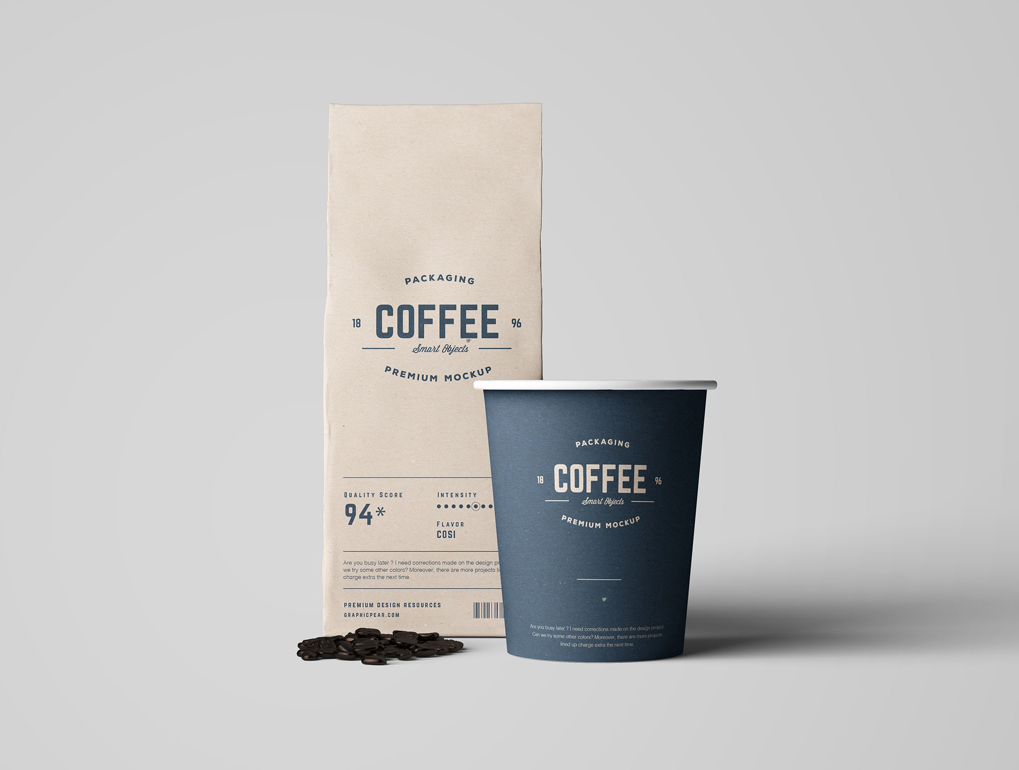 咖啡纸杯&咖啡豆牛皮纸包装袋设计样机 Coffee Package Mockup插图(5)