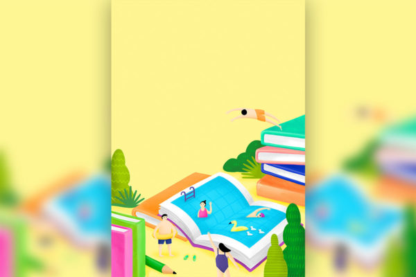 夏季游泳卡通概念海报设计素材