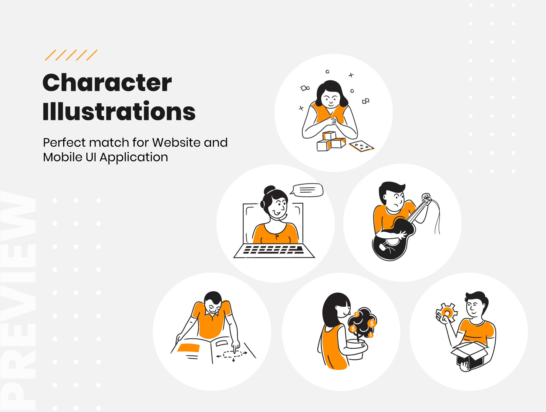 素材库下午茶：适用于网站设计的卡通人物矢量插画素材插图(1)