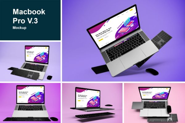 悬浮风格MacBook Pro笔记本电脑Web设计预览素材库精选样机v3 Macbook Pro Mockup V.3