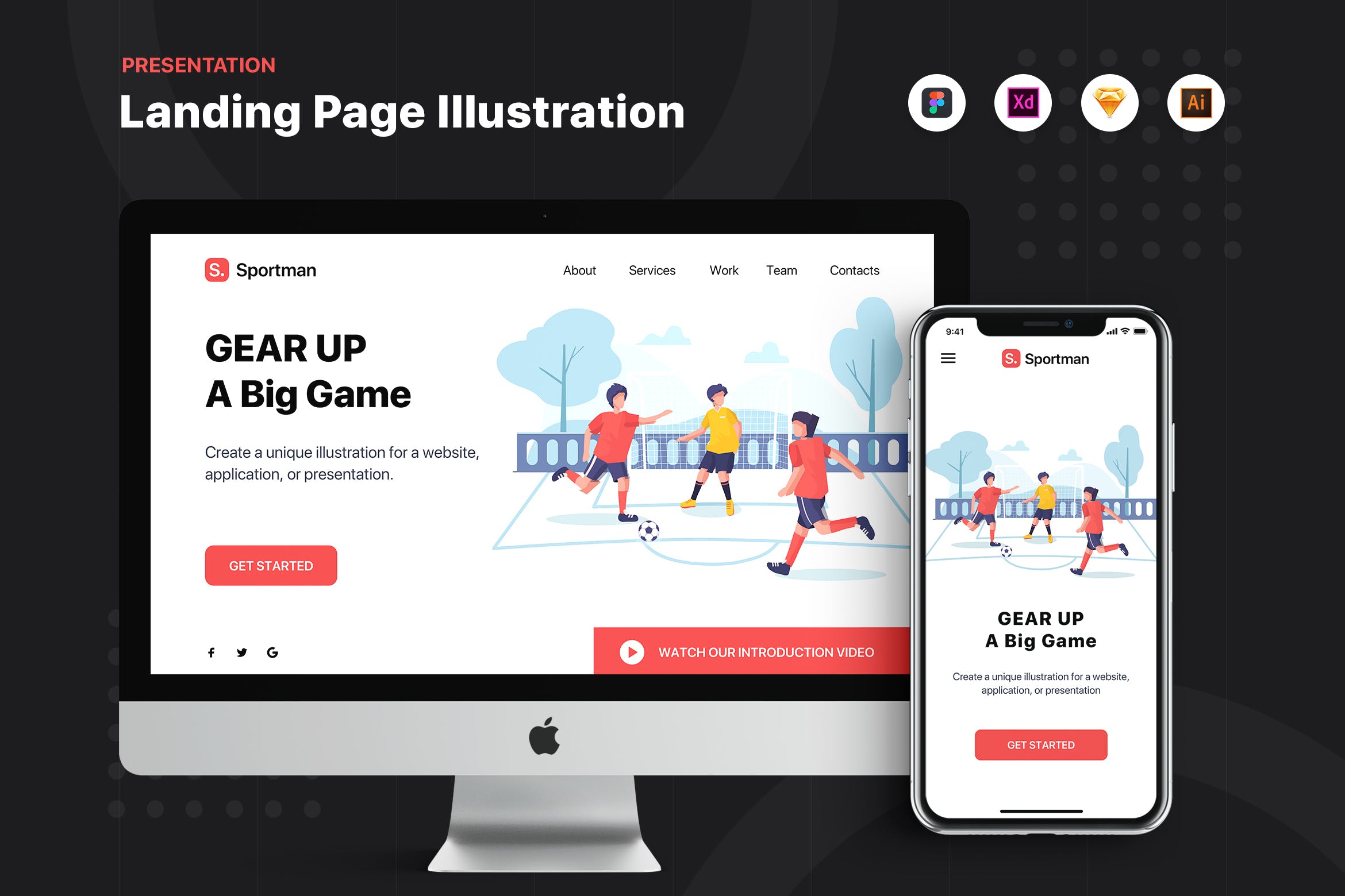 足球运动主题网站Banner&着陆页设计矢量插画 Sportman – Banner & Landing Page插图