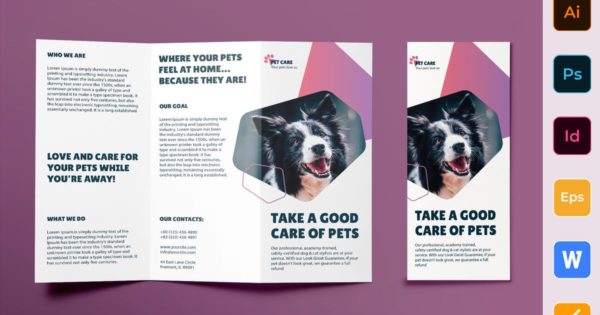 宠物美容护理三折页传单设计模板