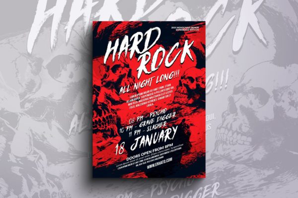 硬摇滚活动海报传单设计模板 Hard Rock Event Flyer &amp; Poster Design