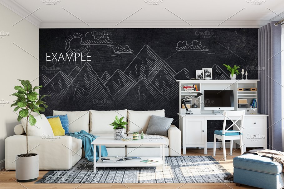 客厅卧室墙纸&相框画框样机模板合集 Interior Wall & Frames Mockup – 2插图(4)