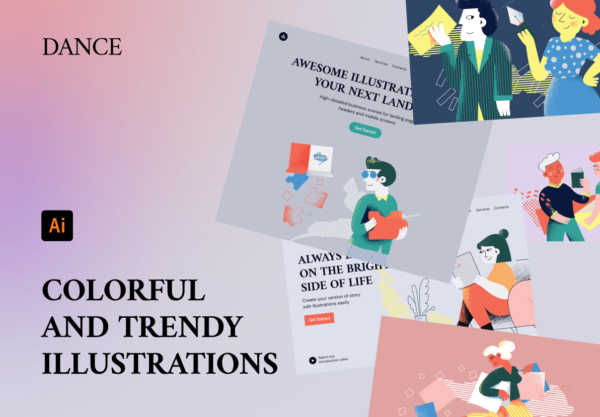 素材库下午茶：有创意的舞蹈跳舞主题插画素材下载[Sketch,Ai,XD]