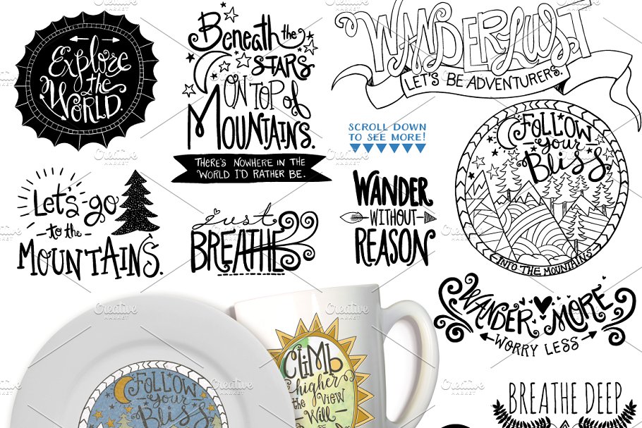 山脉元素手绘字母插画素材 Mountain Hand-Drawn Lettering插图(1)