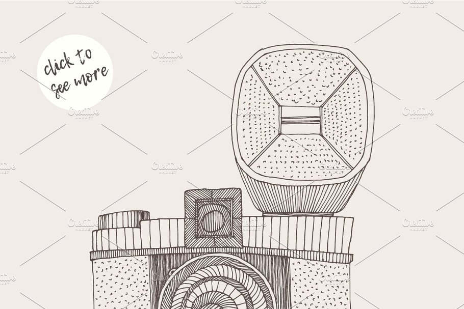 复古相机素描矢量插画 Set of illustrations of reto cameras插图(1)