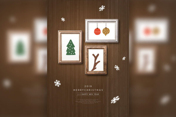 圣诞节主题复古木纹背景海报/传单PSD模板