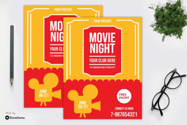 电影之夜活动海报传单素材库精选PSD模板v2 Movie Night Flyer vol. 02 MR