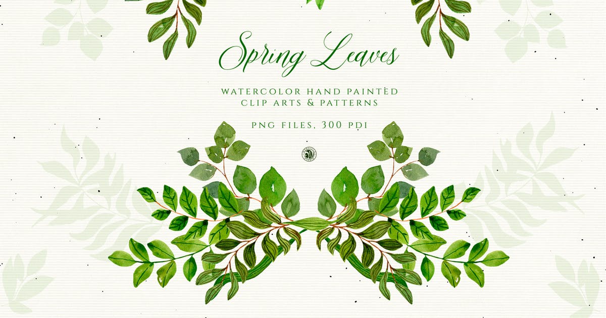 春天水彩手绘树叶图案素材 Spring Leaves插图