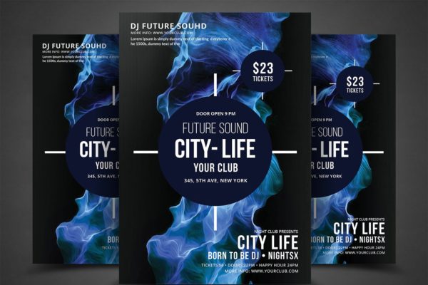 未来音乐概念节日音乐会宣传单模板 Futuristic Festival Concert Flyer