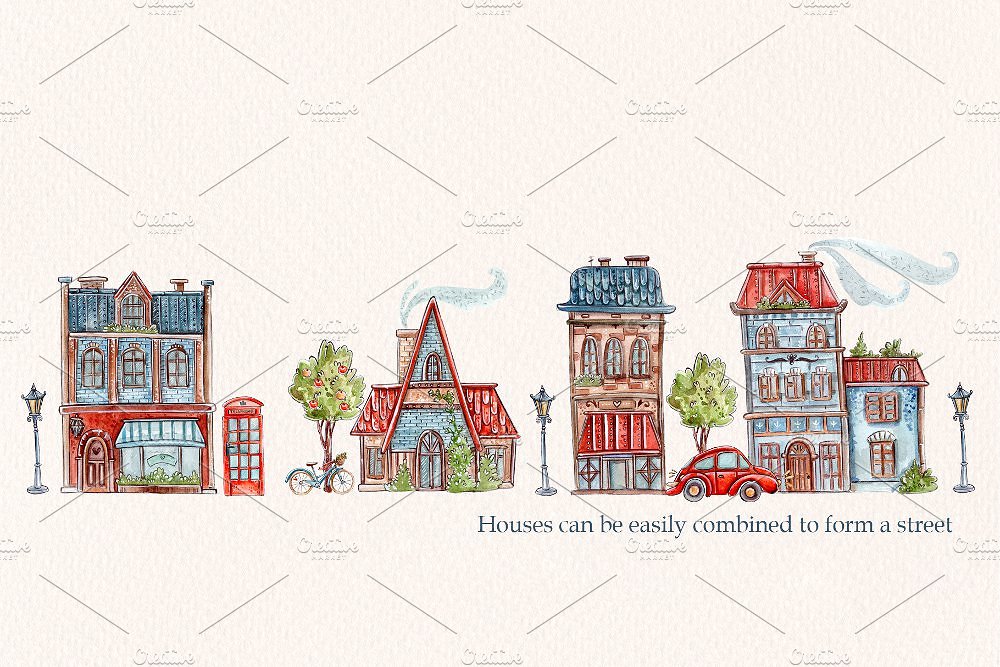 优雅的清新手绘水彩风格欧式英式建筑大集合插图(2)