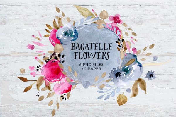 水彩手绘浅色系花卉剪贴画 Bagatelle Flowers
