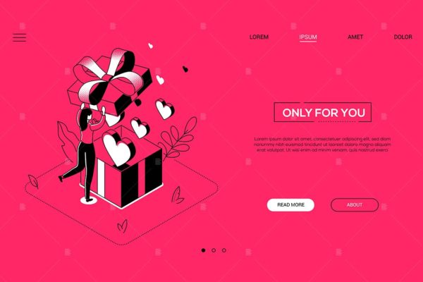 情人节&amp;礼品赠送主题线条设计风格等距网站插画 Only for you – linear isometric web banner