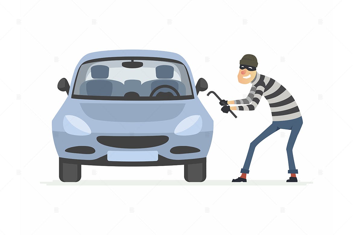 偷车贼卡通人物形象矢量插画 Car thief – cartoon people character illustration插图