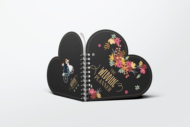 活页装订心形记事本样机模板 Heart Shape Notebook Mockups插图(4)