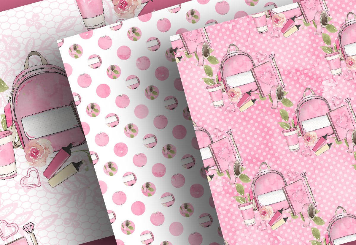 开学主题水彩手绘图案设计素材 Back to School digital paper pack插图(3)