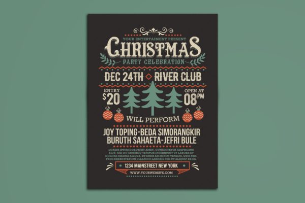 创意圣诞节活动邀请海报设计模板 Christmas Party Celebration